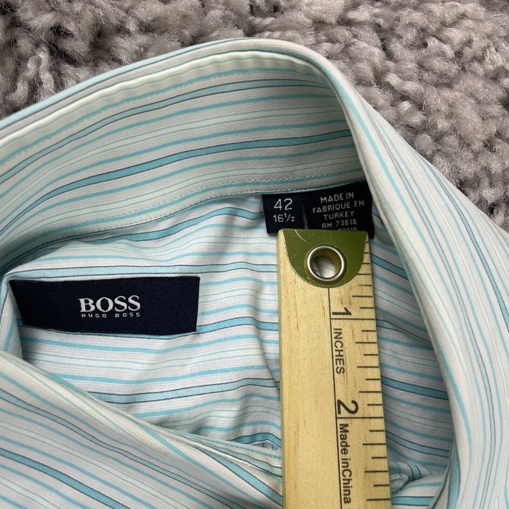 Hugo Boss Dress Shirt Men's Size 42 16.5 Blue Striped Button Up Long Sleeve - Picture 7 of 13